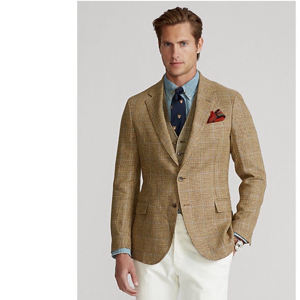 Polo Ralph Lauren Glen Plaid Linen Suit Jacket EUC